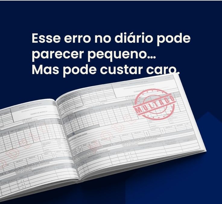 Foto de um diário de bordo com aviso de multa